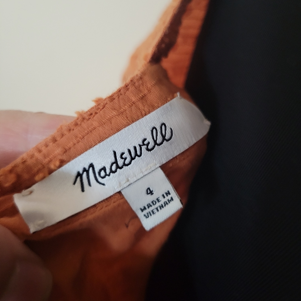 Madewell Orange Clip Dot Puff Sleeve Cottagecore Boho Western Mini Dress Vacay 4 - Picture 12 of 13